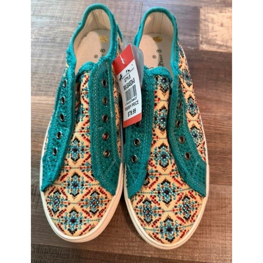 Montana West Aztec Rhinestone Canvas Slip On Sneakers Turquoise Womens 8 NWT